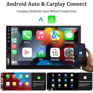 7-calowe radio samochodowe 1 Din Carplay Android Auto Odtwarzacz multimedialny HD Ekran dotykowy FM Wejście AUX Bluetooth MirrorLink Uniwersalne radio samochodowe 2